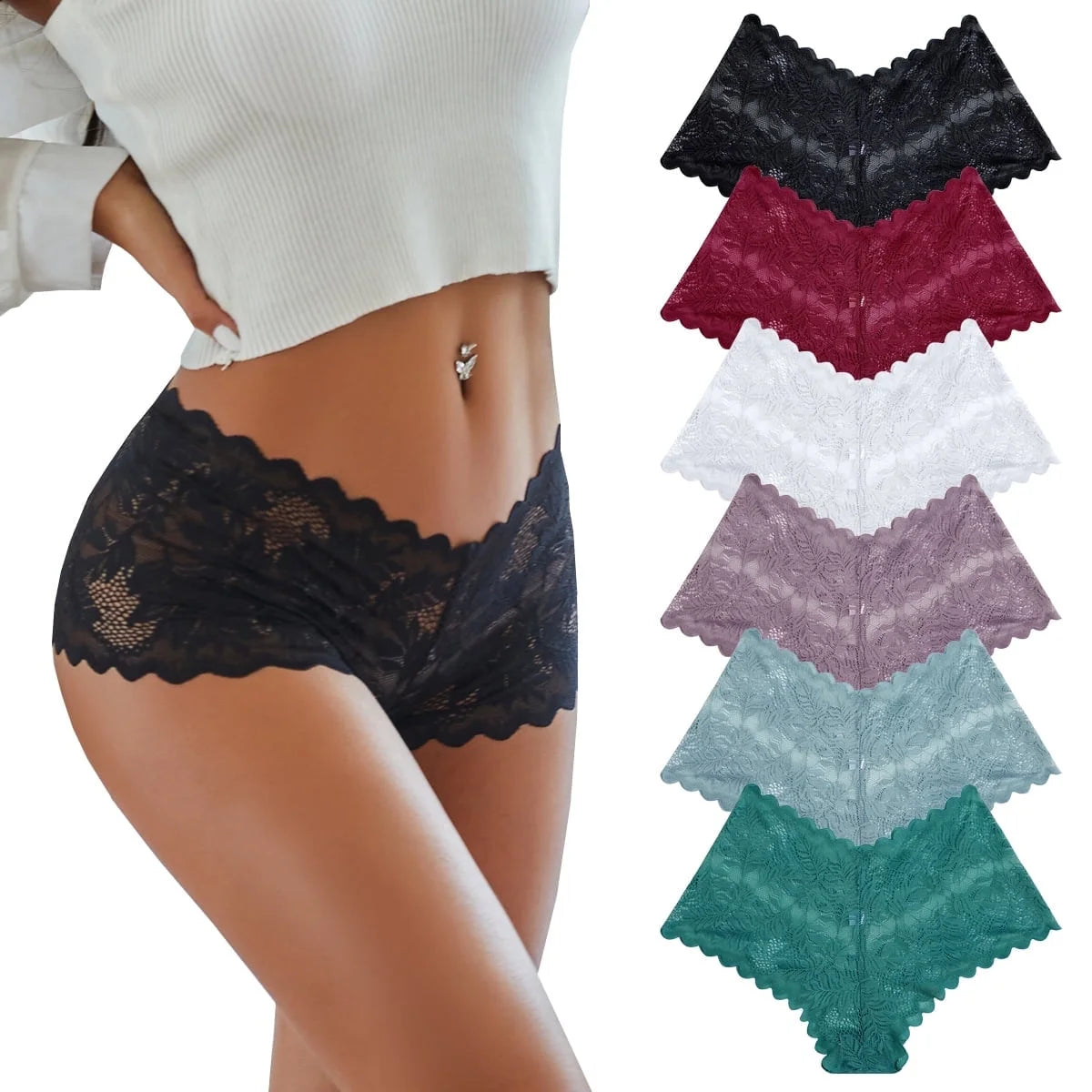6 Pack Lace Underwear for Women Soft Briefs Embroidery Floral Panties S-XL