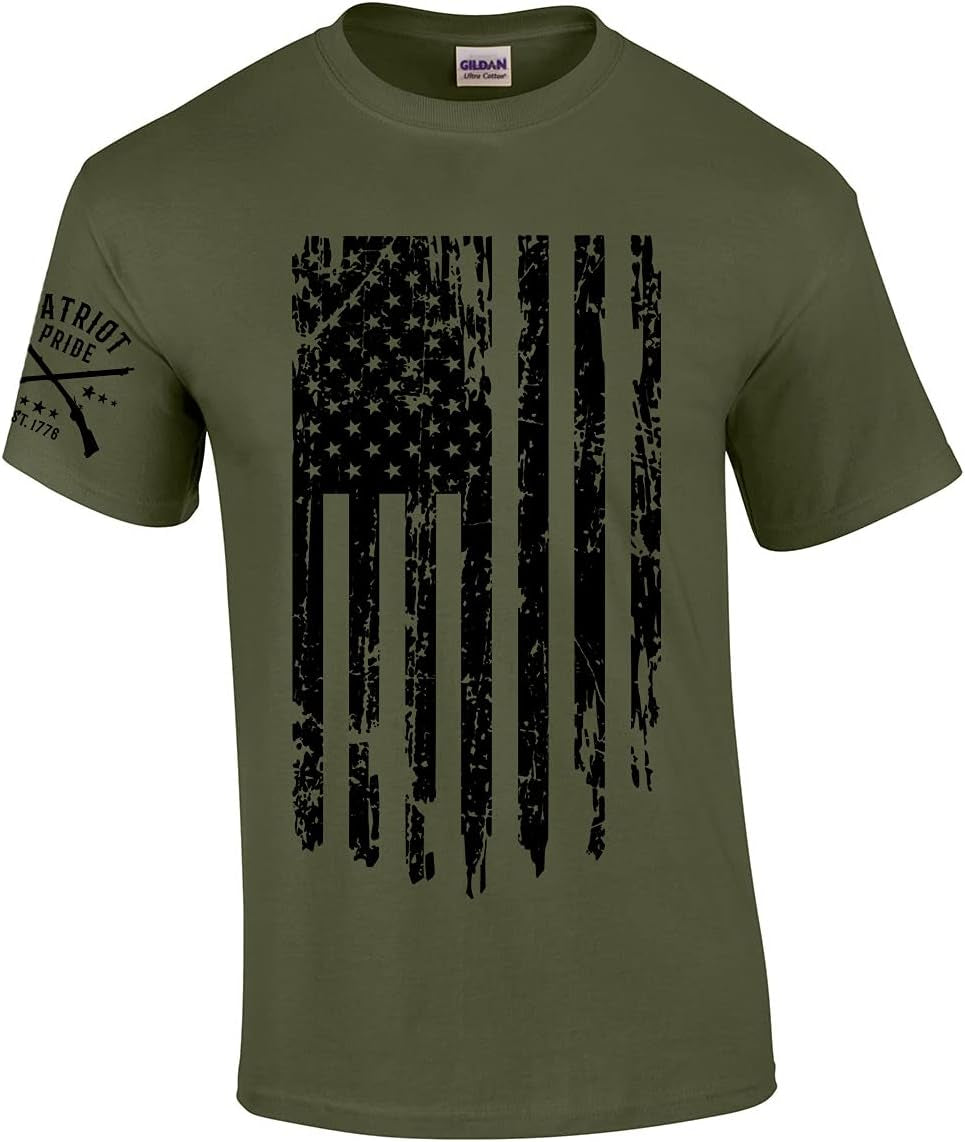 Patriot Pride Men'S Distressed American Flag Patriotic Short Sleeve T-Shirt Graphic Tee