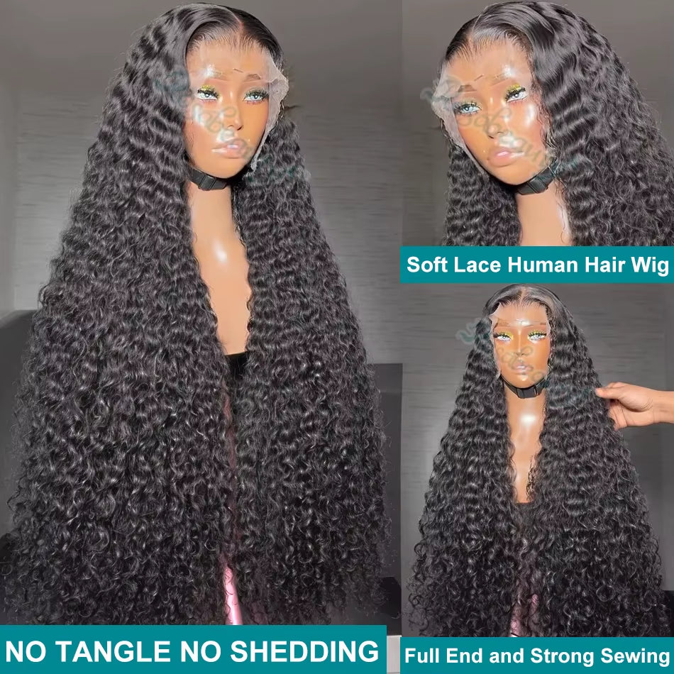 200 Density HD 13X6 Transparent Deep Water Wave Curly Lace Frontal Wigs 30 40 Inch 13X4 Lace Front Human Hair Wig