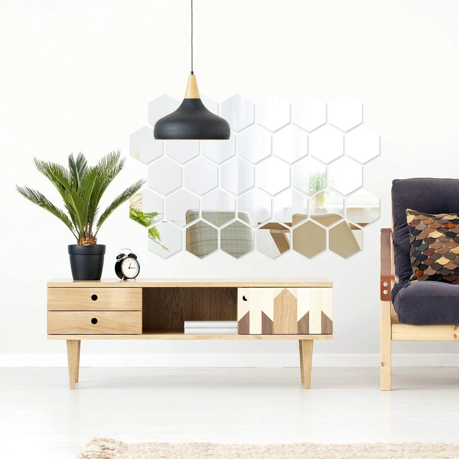 12 Pieces Removable Acrylic Hexagon Mirror Wall Stickers Decals for Home Living Room Bedroom Decor Art DIY Home Decoration