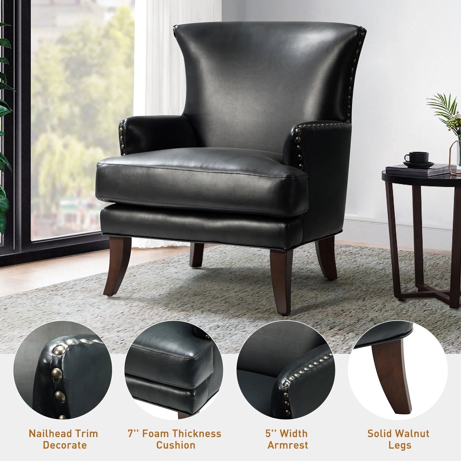 Faux Leather Accent Chairs Set of 2 Lounge Club Armchairs Home Living Room Black
