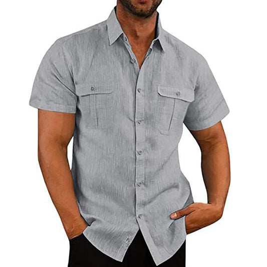 Mens Short Sleeve Classic Shirts Fishing Casual Regular-Fit Button-Up Collared Plaid Double Pocket Dress Shirt Top Tees Blouses Men Short Sleeve Shirts Button up Clearance Beach Wedding Shirt M-5XL