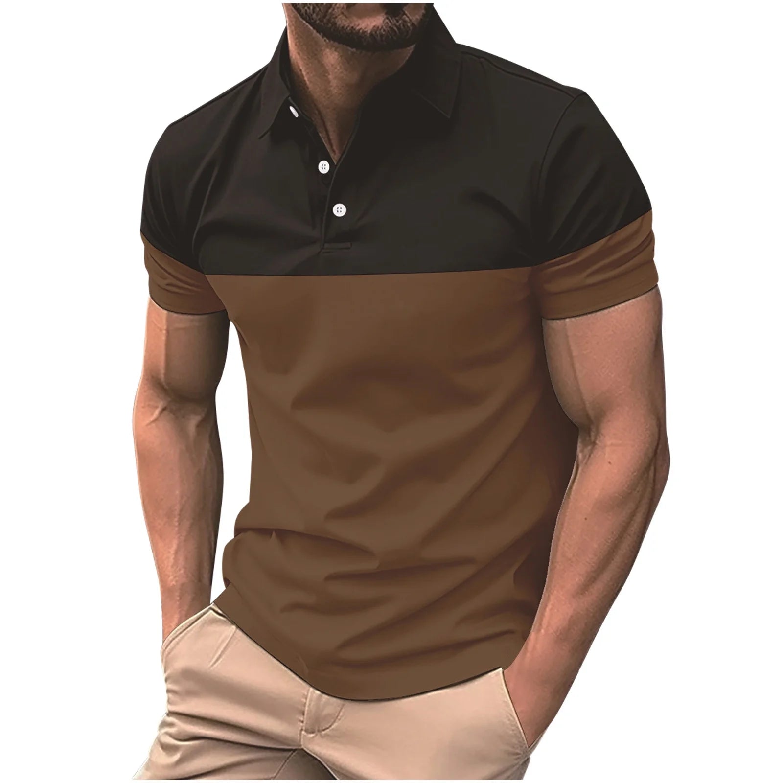Mens Polo Shirts Short Sleeve Regular Fit Performance Moisture Wicking Casual Collared Color Block Golf Polo Shirts for Men Coffee L